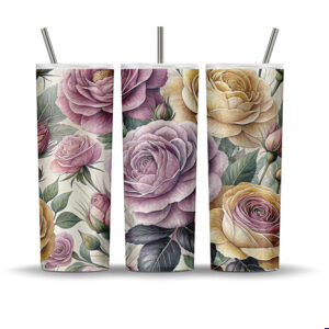 Vintage watercolor rose tumbler wrap design for 20 oz skinny tumblers