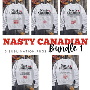 A bundle of five Canadian patriotic sublimation PNGs styled like dictionary definitions with bold fonts, protest phrases, and red maple leaf stamps.