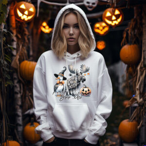 Funny Halloween sublimation PNG with Canadian animals: a moose, goose in witch hat, and jack-o-lantern with “Boo...eh!” text.