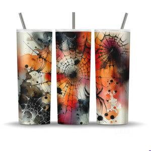 Watercolor spiderweb Halloween tumbler wrap with spooky abstract background for 20oz sublimation.