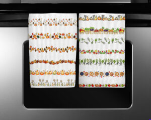 Set of 13 fall and Thanksgiving sublimation border PNGs featuring pumpkins, herbs, pies, onions, apples, and rustic harvest details.