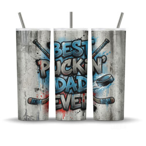 Bold graffiti hockey dad tumbler wrap for funny sports gifts and Father’s Day drinkware