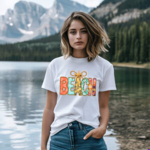 Tropical beach sublimation PNG with starfish rope bow and faux appliqué lettering