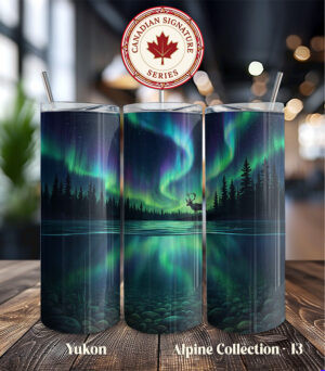 Yukon aurora borealis tumbler wrap PNG with stag silhouette from Canadian Signature Series Alpine Collection