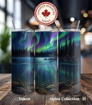 Yukon aurora night tumbler wrap PNG with wolf silhouette from Canadian Signature Series Alpine Collection