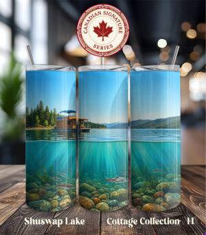 Shuswap Lake Houseboat Days tumbler wrap PNG with underwater stones and fish