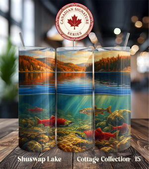 Shuswap Lake Freshwater Drift tumbler wrap PNG with salmon trout and underwater rocks