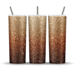 Cafe Latte glitter ombre 20oz skinny tumbler wrap PNG with rich brown and cream sparkle gradient design