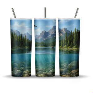 Jasper mountain lake tumbler wrap sublimation PNG from Canadian Signature Series Alpine Collection