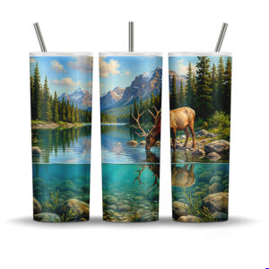 Jasper elk mountain lake tumbler wrap sublimation PNG from Canadian Signature Series Alpine Collection