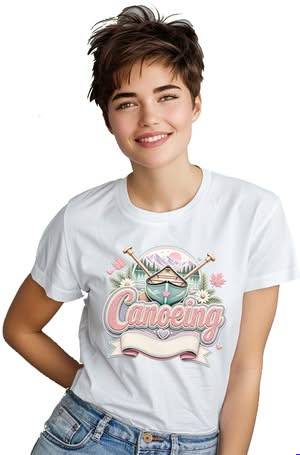 Pastel Canoeing PNG customizable Canadian lake sublimation design with canoe, crossed paddles, florals, maple leaves, hearts, and blank banner